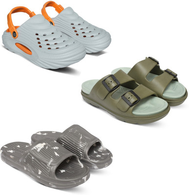 Acorn Men Slides(Grey, Olive, Grey , 7)