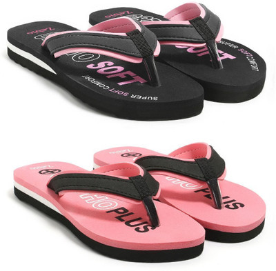zebio Women Womens Soft Ortho Slippers | Daily Use Anti-Skid Ladies Flip Flops Slippers(Black, Pink, Pink, Black , 6)