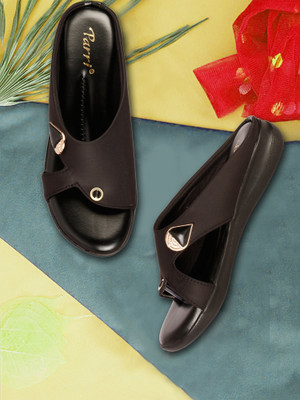 SMR FASHION Women Slippers(Black , 8)
