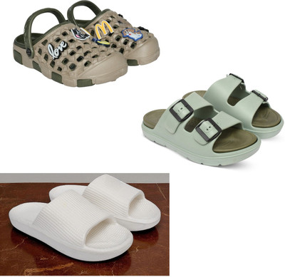 Acorn Men Slides(Brown, Olive, White , 8)