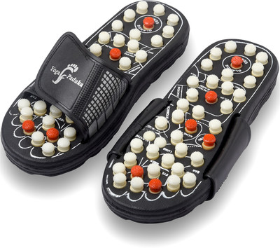LivEasy Women Essentials Yoga Paduka Acupressure Slippers for Full Body Blood Circulation | Natural Leg Foot Massager Slippers For Men and Women Flip Flops(Black , 6)