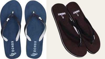 DASHNY Women Flip Flops(Navy, Maroon , 9)