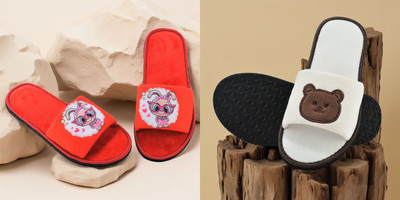 Y key Women Flip Flops(Off White, Red , 6)