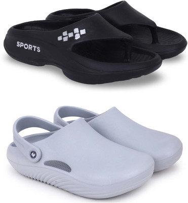 Pampy Angel Men Slippers(Black, Grey , 8)