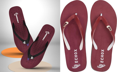 DASHNY Women Flip Flops(Maroon, Maroon, Black , 7)