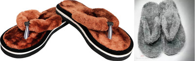 rexizone Women Flip Flops(Brown, Grey , 6)