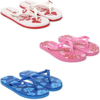 Footup Women 3 Pair Comfortable|Ultra-Light|Stylish and Trendy|Flip Flops Slippers(Multicolor , 6)