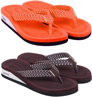 DASHNY Women Slippers(Brown, Orange , 5)