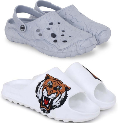 Pampy Angel Men Clogs(Grey, White , 6)
