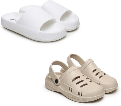 Trottis Men Slides(White, Beige , 10)