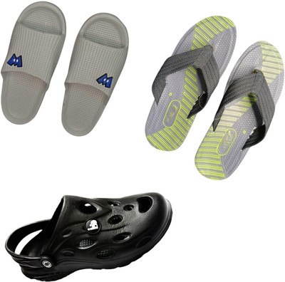 BLIBBERS Men Slippers(Grey, Grey, Black , 6)