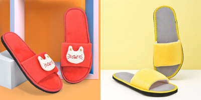Y key Women Flip Flops(Yellow, Red , 7)