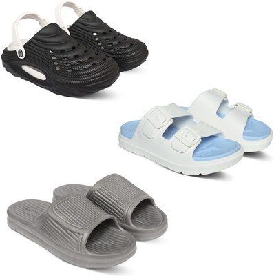 Acorn Men Slides(Black, Blue, Grey , 8)