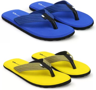 G Best Men 2 Pair of Men Flip Flop Slipper Flip Flops(Blue, Yellow , 10)