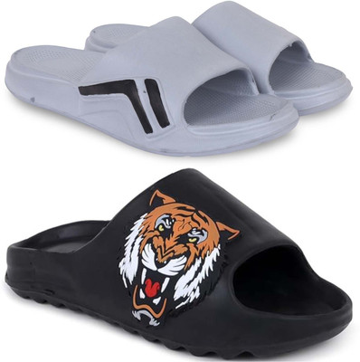 KAPYANSH Men Slides(Grey, Black , 8)
