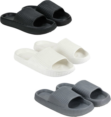Dee Rook Men Slides(Black, White, Grey , 6)