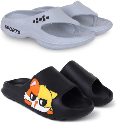 Kapani Fashion Men Slippers(Grey, Black , 6)