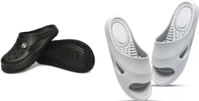 LUXURIOUS DESIGN Men Slippers(Grey, Black , 9)