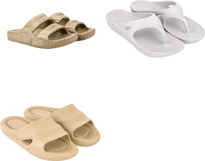 Feel alive Men Slippers(Beige, White , 7)