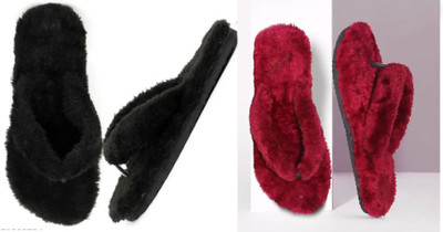 rexizone Women Flip Flops(Red, Black , 7)