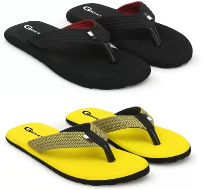 GIBEST Men Flip Flops(Black, Yellow , 10)