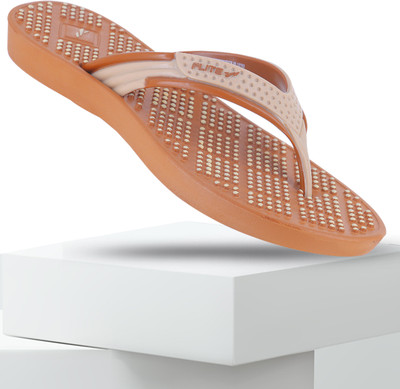 FLITE Women Slippers(Brown, Beige , 4)