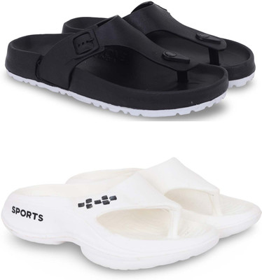 Kapani Fashion Men Slippers(Black, White , 7)