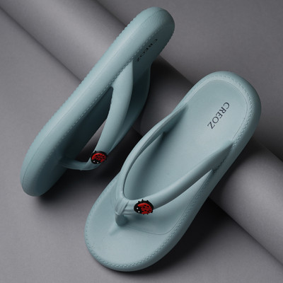 CREOZ the bounce Women Flip Flops(Blue , 5)