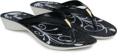 Fabbmate Women Flip Flops(Black , 7)