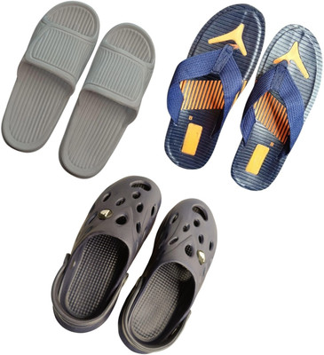 BLIBBERS Men Slippers(Grey, Blue, Black , 9)