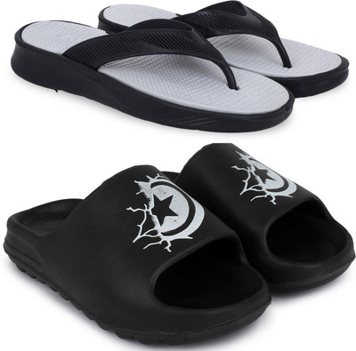 KAPYANSH Men Slippers(Grey, Black , 9)