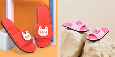Y key Women Flip Flops(Pink, Red , 6)