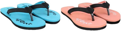Priksh Women Flip Flops(Pink, Blue , 8)