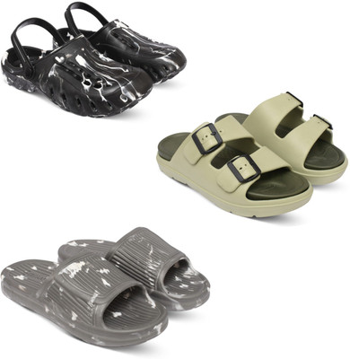 Acorn Men Slides(Black, Grey, Olive , 6)