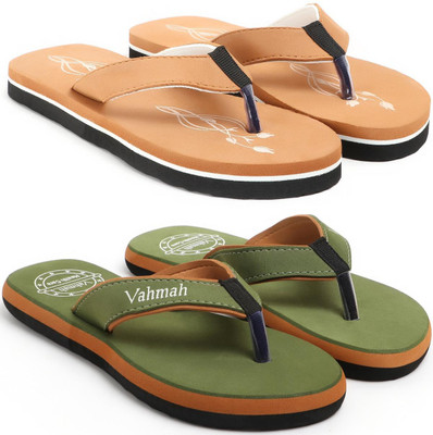 VAHMAH Women Slippers(Tan, Green , 7)