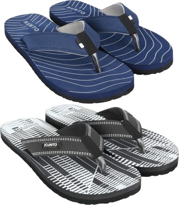 KUNTO Men Flip Flops(Blue, Black, White , 8)