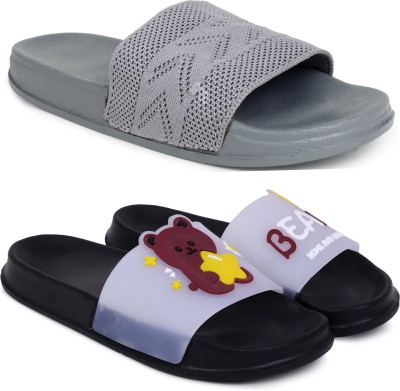 KAPYANSH Women Slides(Grey, Black , 5)