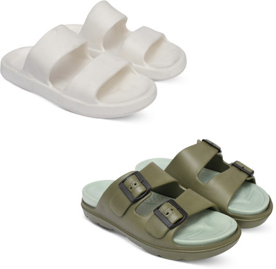 Acorn Men Slides(White, Olive , 10)