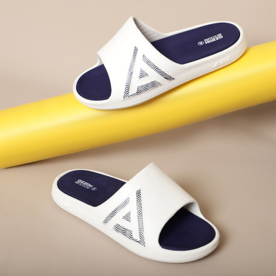 OZZOH Men Slides(White, Navy , 10)