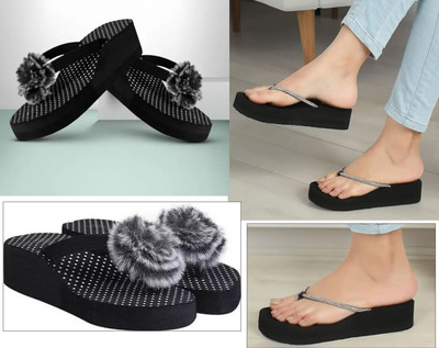 JMPW SPORT Women Slippers(Black , 4)