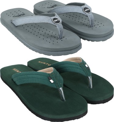 KUNTO Men Flip Flops(Grey, Green , 9)