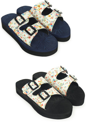 HOC Women Slippers(Blue, Black , 6)