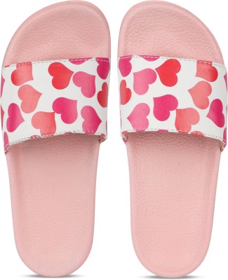 AMACLASS Women Slides(Pink, White , 4)