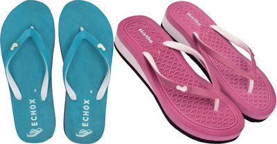 NISTHA Women Flip Flops(Pink, Blue , 6)