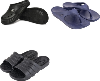 house of common Men Slippers(Black, Blue , 10)