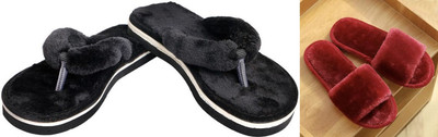 rexizone Women Flip Flops(Black, Maroon , 7)