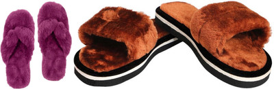 rexizone Women Flip Flops(Brown, Purple , 7)