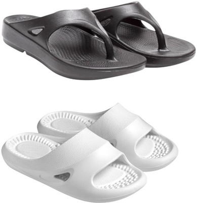 Feel alive Men Slippers(Black, White , 10)
