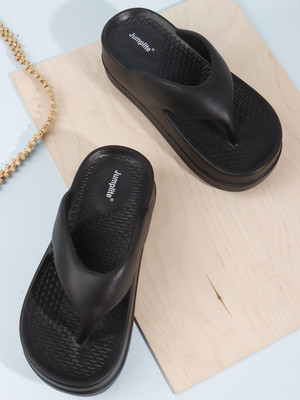 JUMPLITE Women Slippers(Black , 4)