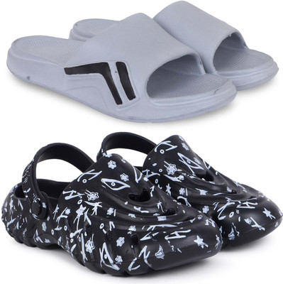 Kapani Fashion Men Slippers(Grey, Black , 6)